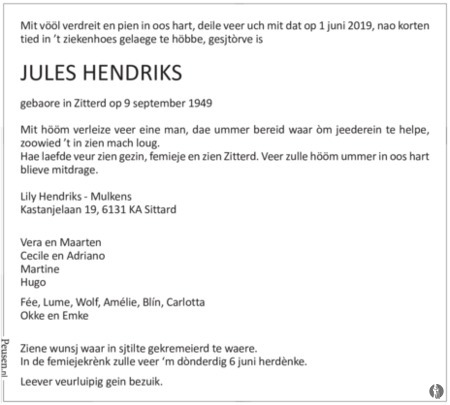 advertentie van Jules Hendriks