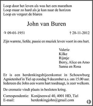 advertentie van John  van Buren