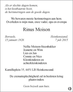 advertentie van Rinus Moison